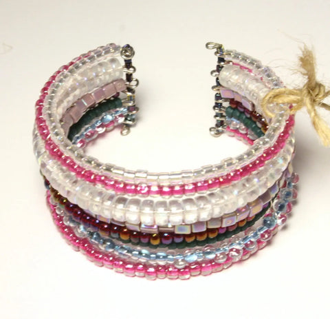 Handcrafted Pink Multicolor Beaded Cuff Bracelet – Adjustable Statement Jewelry | Made in USA Michelle Marie Boutique  Bracelets