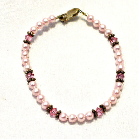 Handcrafted Pink Pearl and Swarovski Crystal Bracelet – Dainty Girl's Jewelry Accessory | Made in USA Michelle Marie Boutique  Bracelet
