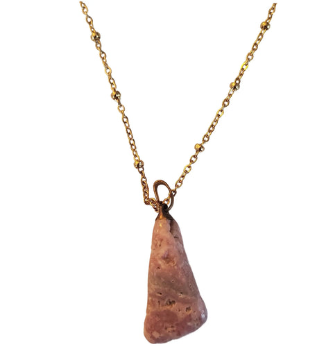 Handcrafted Pink Rhodonite Gemstone Pendant Necklace – 10K Gold Plated Chain – Adjustable Length | Made in USA Michelle Marie Boutique  Necklace