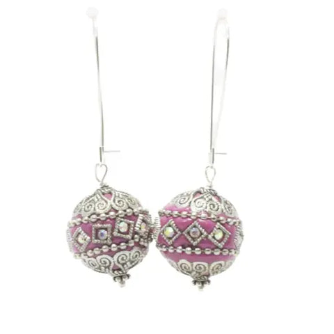Handcrafted Pink Round Earrings 1.5 Inch – Breast Cancer Awareness Jewelry – Made in USA by Michelle Marie Boutique Michelle Marie Boutique  Earrings