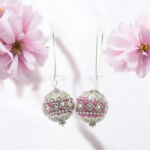 Handcrafted Pink Round Earrings 1.5 Inch – Breast Cancer Awareness Jewelry – Made in USA by Michelle Marie Boutique Michelle Marie Boutique  Earrings