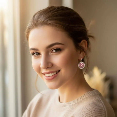 Handcrafted Pink Swarovski Crystal Earrings – 14mm Rivoli Beaded Halo | Made in USA Alexa Martha Designs  Earrings