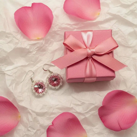 Handcrafted Pink Swarovski Crystal Earrings – 14mm Rivoli Beaded Halo | Made in USA Alexa Martha Designs  Earrings