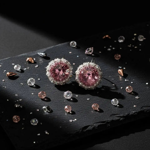 Handcrafted Pink Swarovski Crystal Earrings – 14mm Rivoli Beaded Halo | Made in USA Alexa Martha Designs  Earrings