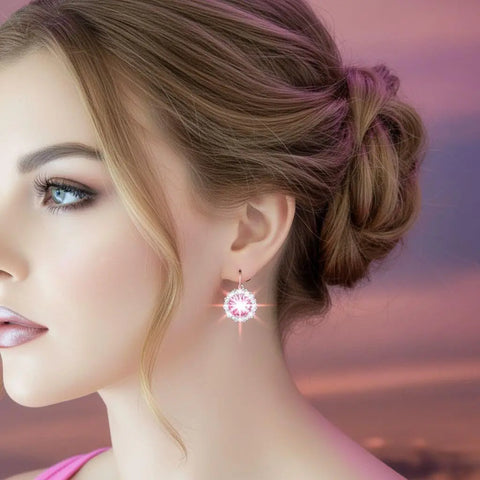 Handcrafted Pink Swarovski Crystal Earrings – 14mm Rivoli Beaded Halo | Made in USA Alexa Martha Designs  Earrings