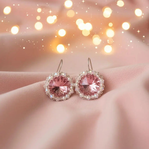 Handcrafted Pink Swarovski Crystal Earrings – 14mm Rivoli Beaded Halo | Made in USA Alexa Martha Designs  Earrings