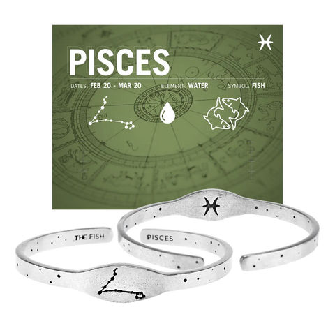Handcrafted Pisces Zodiac Cuff Bracelet – Recycled Pewter Astrology Jewelry | Made in USA Whitney Howard Designs  Zodiac Cuffs