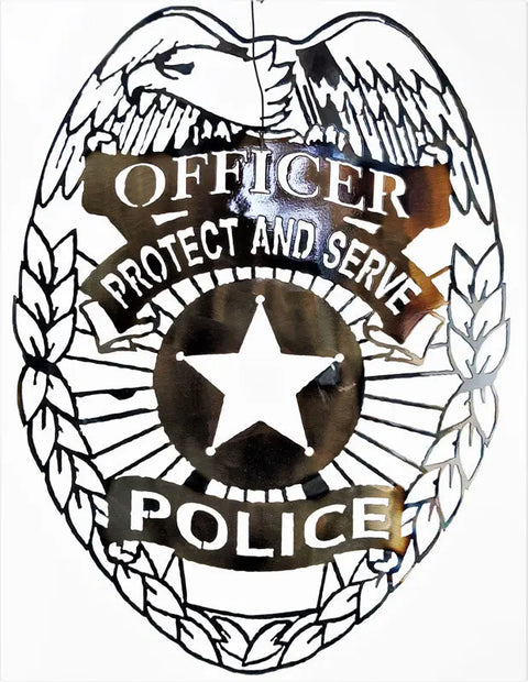 Handcrafted Police Badge Wall Art – Patriotic Law Enforcement Decor | Made in USA Veteran-Owned Knights Home Decor  item