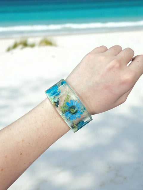 Handcrafted Pressed Flower Resin Cuff Bracelet – Colorful Floral Design – Lightweight Resin Jewelry | Made in USA Michelle Marie Boutique  Bracelets