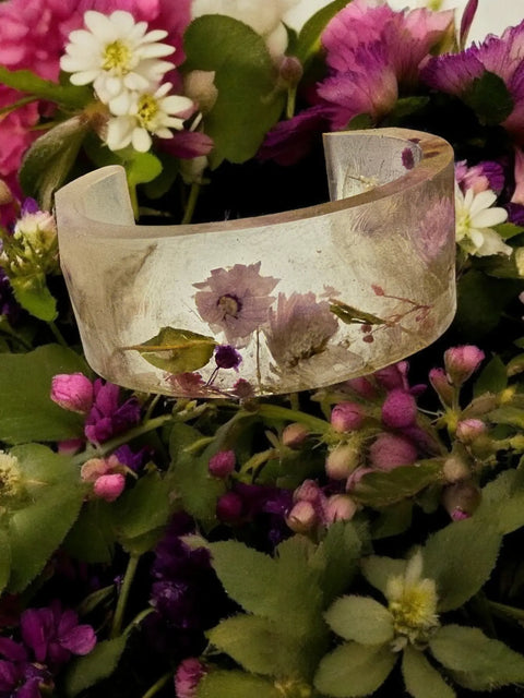 Handcrafted Pressed Flower Resin Cuff Bracelet – Colorful Floral Design – Lightweight Resin Jewelry | Made in USA Michelle Marie Boutique  Bracelets
