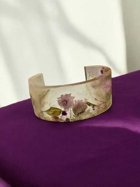 Handcrafted Pressed Flower Resin Cuff Bracelet – Colorful Floral Design – Lightweight Resin Jewelry | Made in USA Michelle Marie Boutique  Bracelets