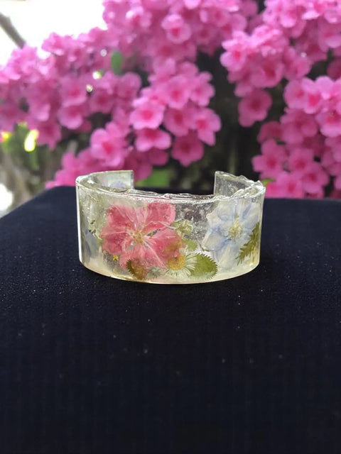Handcrafted Pressed Flower Resin Cuff Bracelet – Colorful Floral Design – Lightweight Resin Jewelry | Made in USA Michelle Marie Boutique  Bracelets