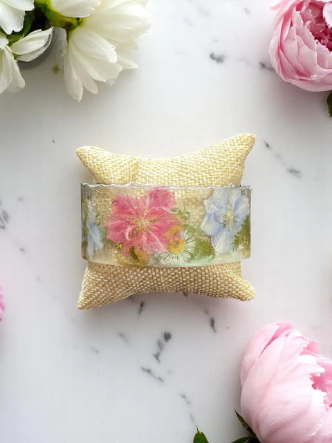Handcrafted Pressed Flower Resin Cuff Bracelet – Colorful Floral Design – Lightweight Resin Jewelry | Made in USA Michelle Marie Boutique  Bracelets