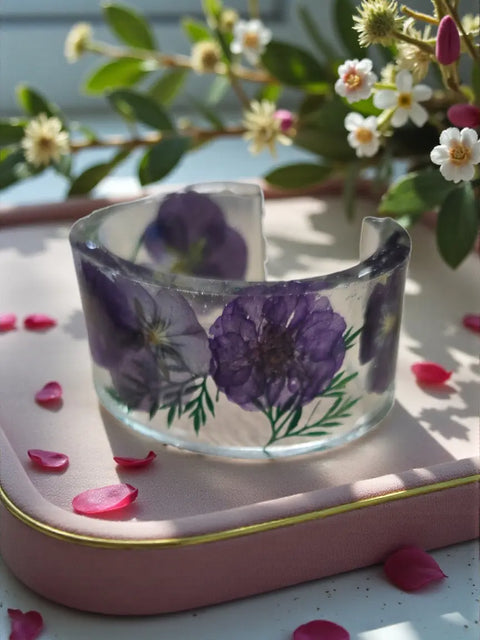 Handcrafted Pressed Flower Resin Cuff Bracelet – Colorful Floral Design – Lightweight Resin Jewelry | Made in USA Michelle Marie Boutique  Bracelets