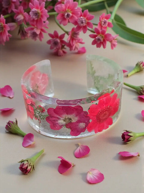 Handcrafted Pressed Flower Resin Cuff Bracelet – Colorful Floral Design – Lightweight Resin Jewelry | Made in USA Michelle Marie Boutique  Bracelets