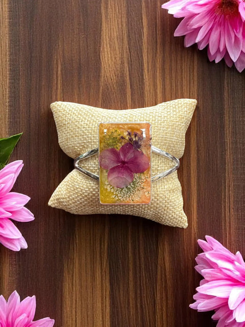 Handcrafted Pressed Flower Resin Cuff Bracelet – Pink Purple Floral Design – Lightweight Nature Jewelry | Made in USA Michelle Marie Boutique  Bracelets