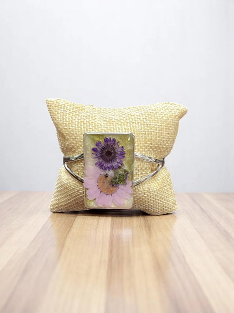 Handcrafted Pressed Flower Resin Cuff Bracelet – Pink Purple Floral Design – Lightweight Nature Jewelry | Made in USA Michelle Marie Boutique  Bracelets