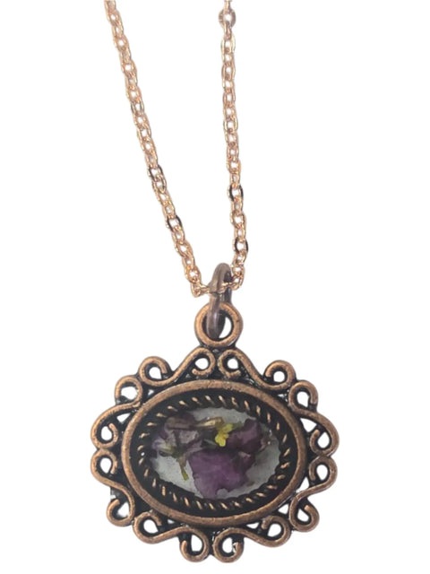 Handcrafted Pressed Flower Resin Pendant Necklace – Adjustable Chain – Antique Gold Finish | Made in USA Michelle Marie Boutique  Pendant Necklace