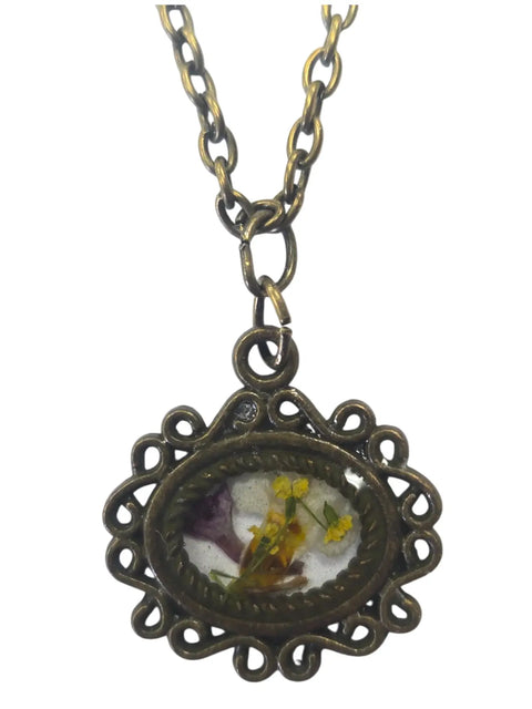 Handcrafted Pressed Flower Resin Pendant Necklace – Adjustable Chain – Antique Gold Finish | Made in USA Michelle Marie Boutique  Pendant Necklace