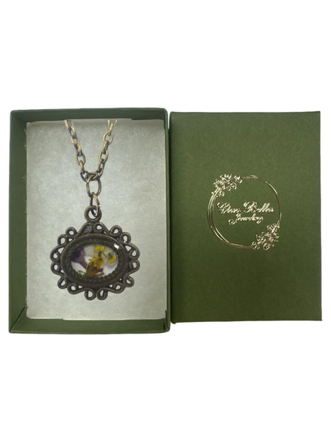 Handcrafted Pressed Flower Resin Pendant Necklace – Adjustable Chain – Antique Gold Finish | Made in USA Michelle Marie Boutique  Pendant Necklace