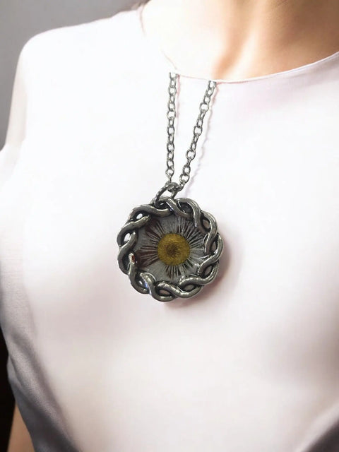 Handcrafted Pressed Flower Resin Pendant Necklace – Adjustable Chain – Antique Gold Finish | Made in USA Michelle Marie Boutique  Pendant Necklace