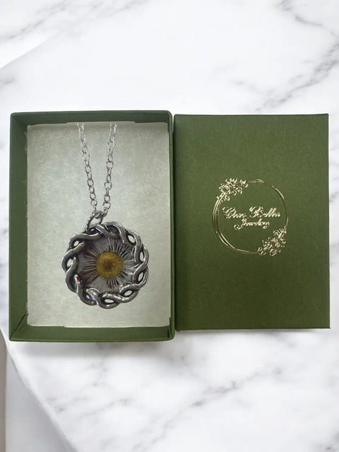 Handcrafted Pressed Flower Resin Pendant Necklace – Adjustable Chain – Antique Gold Finish | Made in USA Michelle Marie Boutique  Pendant Necklace