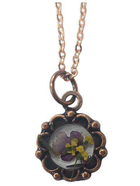 Handcrafted Pressed Flower Resin Pendant Necklace – Adjustable Chain – Antique Gold Finish | Made in USA Michelle Marie Boutique  Pendant Necklace