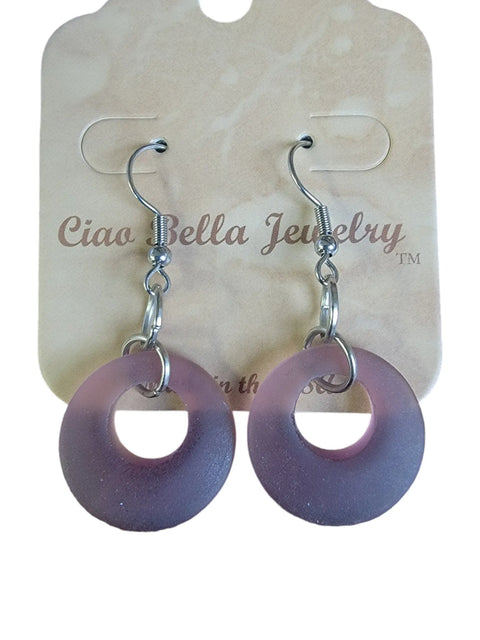 Handcrafted Purple Sea Glass Hoop Earrings – Lightweight Coastal Jewelry – Michelle Marie Boutique | Made in USA Michelle Marie Boutique  Earrings