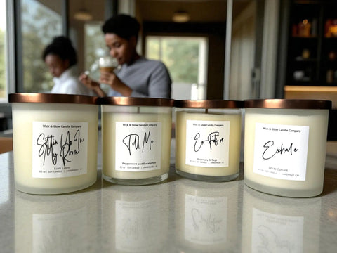 Handcrafted R&B Self-Care Candle Set – 4x8.5 oz Soy Candles with Calming Scents | Made in USA Wick and Glow Candle Company™  Candles