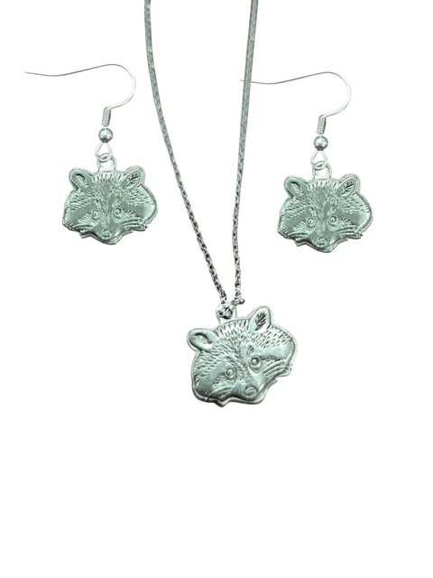 Handcrafted Racoon Pewter Charm Jewelry Set – Necklace with Extender – Hypoallergenic Earrings | Made in USA Michelle Marie Boutique  Jewelry Sets