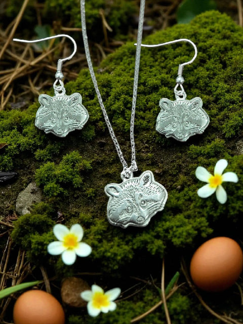 Handcrafted Racoon Pewter Charm Jewelry Set – Necklace with Extender – Hypoallergenic Earrings | Made in USA Michelle Marie Boutique  Jewelry Sets