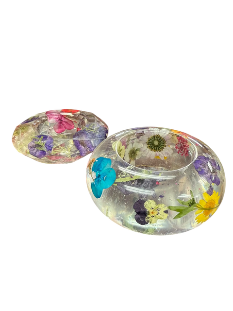 Handcrafted Real Flower Resin Candle Holder Bowls 4.3 Inch – Preserved Floral Decor | Made in USA Michelle Marie Boutique  Decorative Bowl