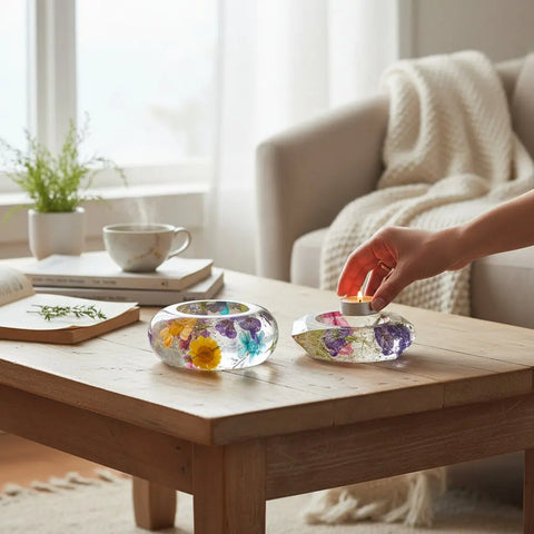 Handcrafted Real Flower Resin Candle Holder Bowls 4.3 Inch – Preserved Floral Decor | Made in USA Michelle Marie Boutique  Decorative Bowl