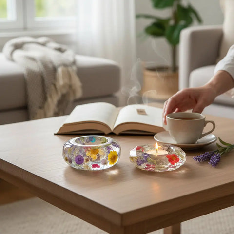 Handcrafted Real Flower Resin Candle Holder Bowls 4.3 Inch – Preserved Floral Decor | Made in USA Michelle Marie Boutique  Decorative Bowl