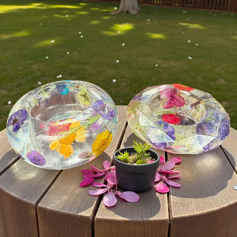 Handcrafted Real Flower Resin Candle Holder Bowls 4.3 Inch – Preserved Floral Decor | Made in USA Michelle Marie Boutique  Decorative Bowl