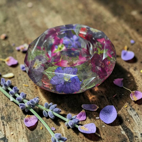 Handcrafted Real Flower Resin Candle Holder Bowls 4.3 Inch – Preserved Floral Decor | Made in USA Michelle Marie Boutique  Decorative Bowl