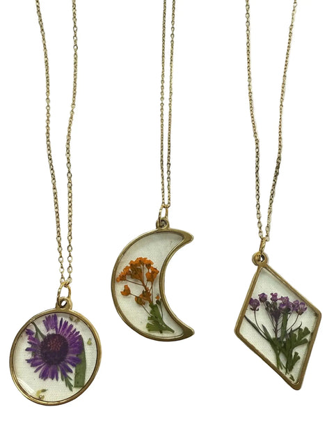 Handcrafted Real Flower Resin Necklace – 18 Inch Gold Plated Chain – Botanical Jewelry | Made in USA Michelle Marie Boutique  Pendant Necklace