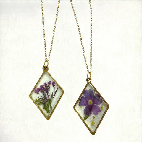 Handcrafted Real Flower Resin Necklace – 18 Inch Gold Plated Chain – Botanical Jewelry | Made in USA Michelle Marie Boutique  Pendant Necklace