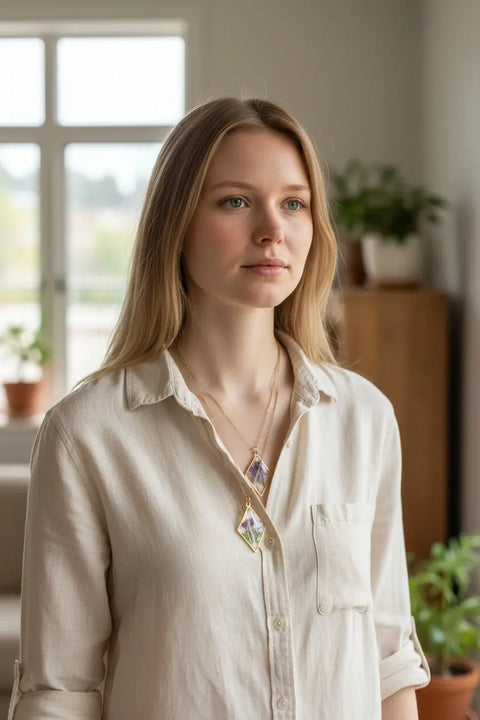 Handcrafted Real Flower Resin Necklace – 18 Inch Gold Plated Chain – Botanical Jewelry | Made in USA Michelle Marie Boutique  Pendant Necklace