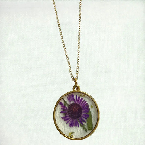 Handcrafted Real Flower Resin Necklace – 18 Inch Gold Plated Chain – Botanical Jewelry | Made in USA Michelle Marie Boutique  Pendant Necklace