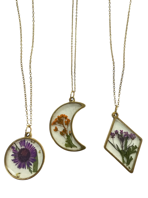 Handcrafted Real Flower Resin Necklace – 18 Inch Gold Plated Chain – Botanical Jewelry | Made in USA Michelle Marie Boutique  Pendant Necklace