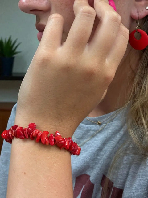 Handcrafted Red Agate Bracelet with Adjustable 8 Inch Fit – Geometric Circle Earrings Set | Made in USA by Michelle Marie Boutique Michelle Marie Boutique  Bracelet Set