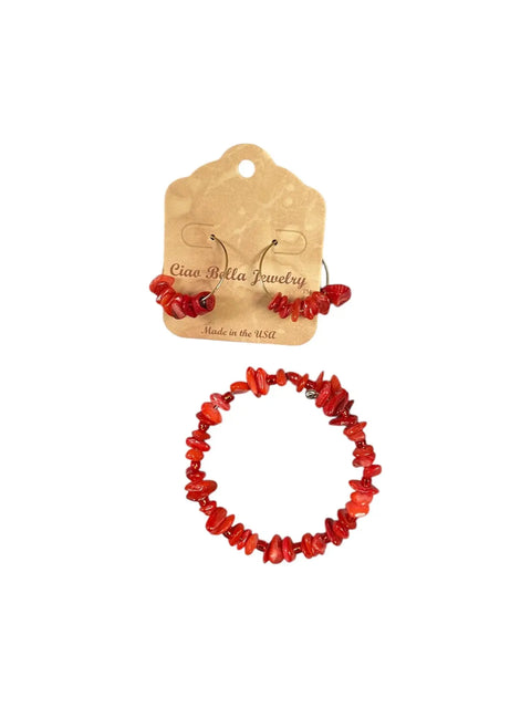 Handcrafted Red Agate Wrap Bracelet and Silver Hoop Earrings Set – Unique Gemstone Jewelry | Made in USA Michelle Marie Boutique  Bracelet Set