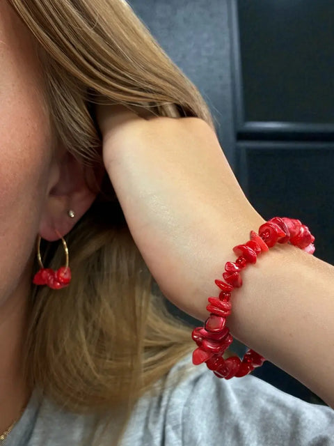 Handcrafted Red Agate Wrap Bracelet and Silver Hoop Earrings Set – Unique Gemstone Jewelry | Made in USA Michelle Marie Boutique  Bracelet Set