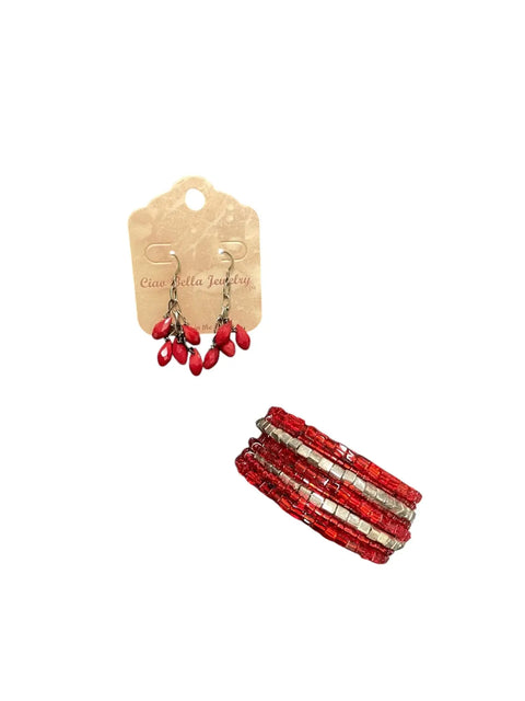 Handcrafted Red Beaded Multi-Strand Wrap Bracelet And Cluster Earrings Set – Unique Jewelry Gift | Made In USA Michelle Marie Boutique  Bracelet Set