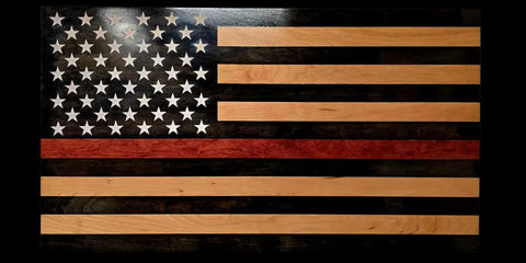 Handcrafted Red Line Firefighter Tribute Flag – 19x34x2 Inch Cherry Hardwood Wall Decor | Made in USA American Grains LLC  Custom Wooden Flag