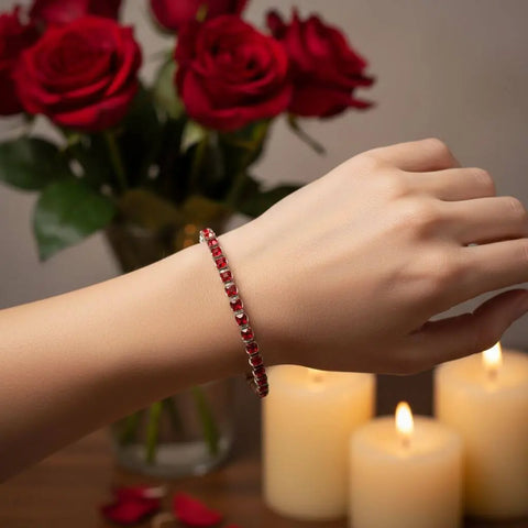 Handcrafted Red Swarovski Crystal Tennis Bracelet – Wire Wrapped Copper or 14K Gold-Filled | Made in USA Artisan Jewelry Alexa Martha Designs 
