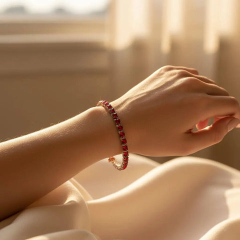 Handcrafted Red Swarovski Crystal Tennis Bracelet – Wire Wrapped Copper or 14K Gold-Filled | Made in USA Artisan Jewelry Alexa Martha Designs 