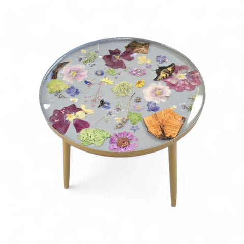 Handcrafted Resin Coffee Table With Owner-Grown Botanicals And Matte Gold Base – Unique Floral Design | Made in USA Michelle Marie Boutique  Coffee Table