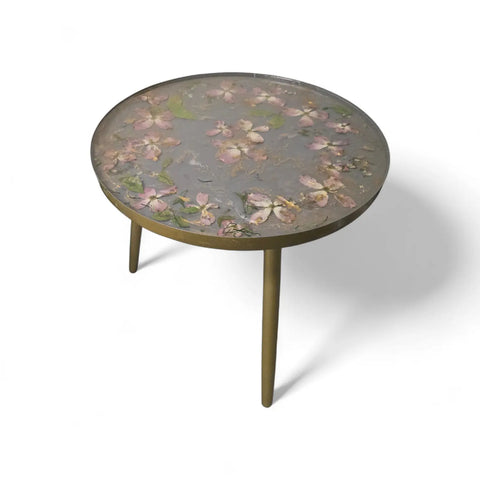 Handcrafted Resin Coffee Table With Owner-Grown Botanicals And Matte Gold Base – Unique Floral Design | Made in USA Michelle Marie Boutique  Coffee Table